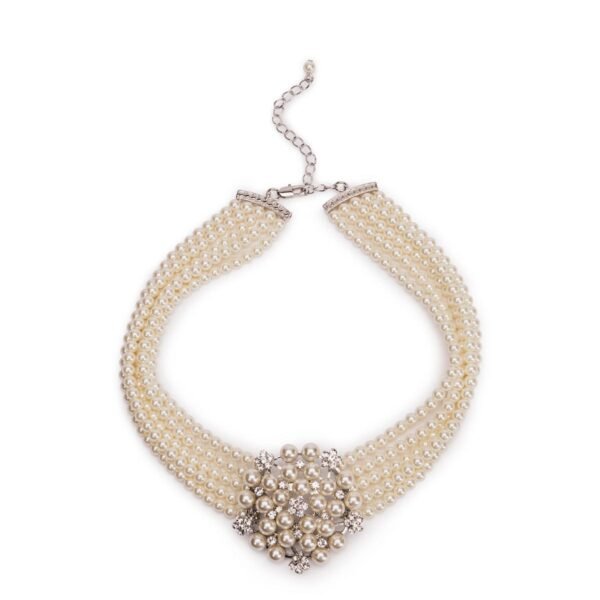 Audrey Hepburn Inspired Necklace: 5 Row Cream Glass Pearl Choker