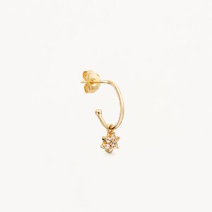 14k Solid Gold Crystal Lotus Flower Hoop